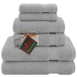 American Bath Towels 100% Cotton 6 Piece Turkish Towel Set, Ultra Soft Absorbent Bathroom Towels, 2 Bath Towel 2 Hand Towels 2 Washcloths, Cool Grey