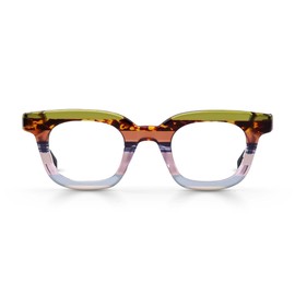 eyebobs Signal Fire | Premium Reading Glasses for Men and Women | Square Frame for Average Faces | Earth Tone Stripe, 3.00