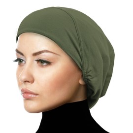 Middle Eastern Mall Women's Snood Cap Cotton Beanie Large Hijab Chemo Undercap (Khaki Green)