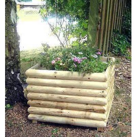 Master Garden Products MGP Square Log Wood Planter, 20'W x 14" H