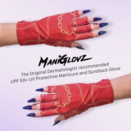 ManiGlovz - Guantes anti UV para manicuras de gel con secadores de lámpara de gel, conducción, descanso y más, guantes sin dedos que protegen la piel del sol y la lámpara de uñas, guantes al aire última intervensión, impresión de núcleo duro
