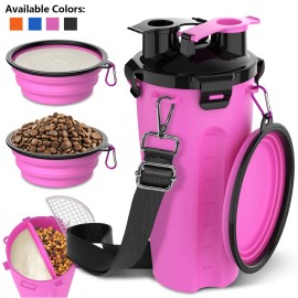 Unbranded Dog Travel Water Bottle Dispenser with Portable Collapsible Bowls Food Container - Pink
