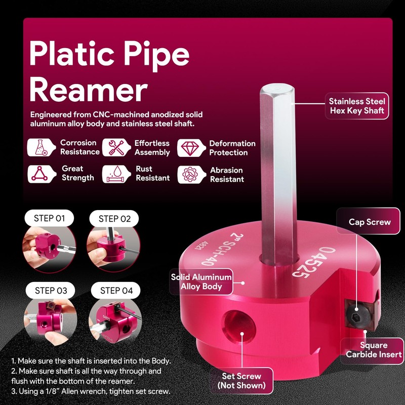 sixcow 2-Inch Head Plastic Pipe Fitting Reamer PPR200 with 3/8-Inch