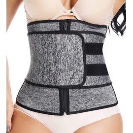 Dreamburn Waist Trainer Zipper Sauna Slimming Belt Neoprene Waist Trimmer Sport Corset Sweat Belt Fitness Waist Shaper - Grey (grey 2), size: 6XL