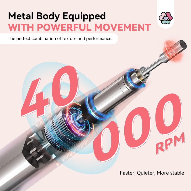 SAVILAND Electric Nail Drill Professional: 40000RPM Pink Rechargeable Electric Nail