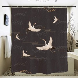 Ofat Home Japanese Cranes Traditional Painting Shower Curatin with Hooks for Bathroom Decor, No Liner Needed Waterproof Washable, 72''x72''