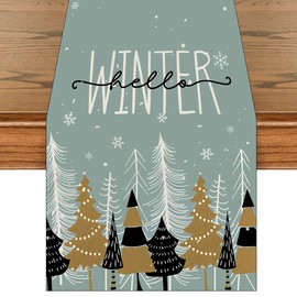 Christmas Decoration Table Runner Christmas Tree Snowflakes Christmas Decoration Seasonal Winter Kitchen Table Decoration Indoor Holiday Party Decoration (40 x 180 cm)