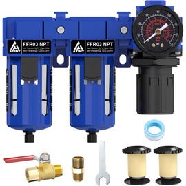 ATINY 3/8" NPT Air Dryer System,Double Air Filters,Air Compressor Filter Dryer,5 and 5 Micron Filter Cartridge,Semi-Auto Drain,Bass Ball Valve,Metal Bracket-Blue