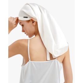 LilySilk Mulberry Silk Sleep Cap 100% 19 Momme Long Silk Bonnet for Curly Hair, Night Cap for Sleeping, Silk Hair Wrap for Women Ivory