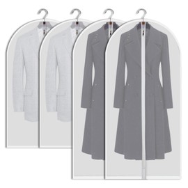 Set of 4 Garment Bags, Suit Long, 60 x 120/100 cm, Transparent Suit Bag, Garment Bags, Waterproof and Mothproof Clothes Bags with Zip, Used for Storing Wardrobes