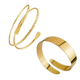 ZMANYIJEW 2Pcs Upper Arm Bracelet Cuff Bangle Minimalist Gold Metal Coil Arm Cuff Bracelets for Women Irregular Wave Chunky Cuff (Gold)