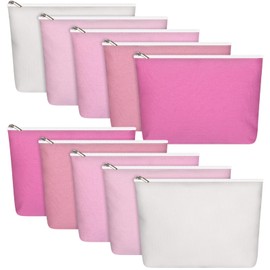 Reginary 10 Pcs Christmas Canvas Makeup Bags Bulk for Women Blank DIY Pencil Pouch Travel Toiletry Cosmetics Bags Gift for Thanksgiving Wedding Nurse Teacher Sisterhood Coworker(Pink)