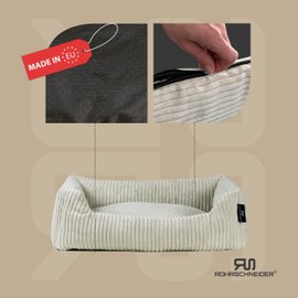 Rohrschneider Dog Bed for Small Dogs with Cord Cushion Washable Cover Includes Feeding Bowl (Taupe, 55 x 42 cm)