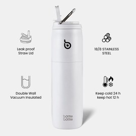 Bottle Bottle Insulated Water Bottle Stainless Steel 32 oz (946 ml) with Straw Handle for Sports, Travel, Gym, Double-Walled Leak-Proof, BPA-Free (White)