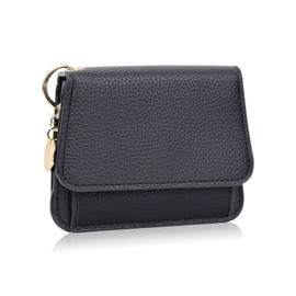 AdiStylinno Women's Small Wallet, Ladies Leather Compact Wallets, Cute Keychain Purse with Zip Pocket Multiple Card Slot (Black)