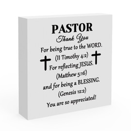 Thank You Gift for Pastor Gift for Men Women Pastor Appreciation Gifts Home Office Desk Wood Sign Inspirational Gifts for Pastor Birthday Anniversary Christian Tabletop Gift Religious Scripture Gift