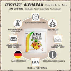 ProFuel Alpha EAA Pulver 2x462g TROPICAL FRUITS - unglaublich leckeres EAA Drink Pulver, alle 8 essentiellen Aminos?uren, vegan EAAs Aminos?uren/Amino Workout Drink, optimale Wertigkeit, Made in Germany