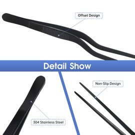 Urxirha 8-Inch Plating Tweezers Culinary Kitchen Tweezer Stainless Steel, Black Offset Tweezers for Cooking Food Design (8-Inch Offset Design)