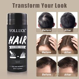 VOLLUCK Scattered Hair for Hair Thickening, Long-Lasting Hair Fibre, Women Men, Natural Hair Products for Hair Loss, 28 g (Black)