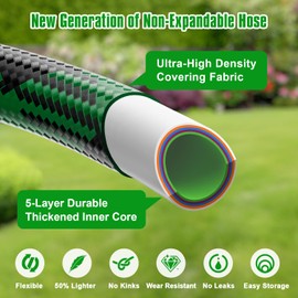 Garden Hose 75ft, Non-Expandable Water Hose with 10 Function Nozzles, Portable, Kink-Free, Outdoor and Garden Flexible Hose Pipe for Car Wash, Yard, Camper, Lawn, Lightweight Long Hose
