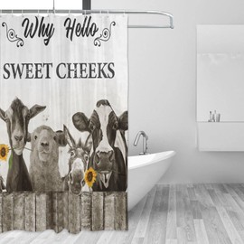 Farmhouse Animal Shower Curtain Black and White Country Cow Donkey Bathroom Shower Curtains Rustic Farm Sheep Rooster Shower Curtain Waterproof Polyester Fabric Decor with Plastic Hooks 72x72 Inches