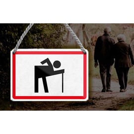 schilderkreis24 Tin Sign Funny Design Sign Old Person Crutch Pension House Entrance Gift Idea Birthday Christmas Grandparents Pensioners Seniors Grandchildren 18 x 12 cm