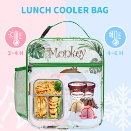 Clastyle Insulated Brown Monkey Kids Lunch Bag Boy Girl School Lunch Box Cute Lunch Cooler Bag for Outdoor Picnic Large Portable Lightweight Bottle Holder
