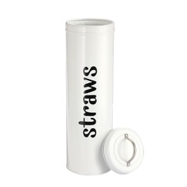 SUMNACON Galvanized Iron Straw Storage Container Dispenser, Rustic Farmhouse Straw Holder Kitchen Utensil Organizer Canister Drinking Straw Storage Canister White Storage Box for Long Straws