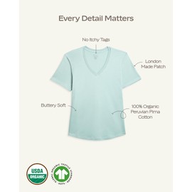 MON CHOU Pima Cotton T-Shirts for Women - 100% Organic Cotton, Buttery Soft Tops for Women - V-Neck Short Sleeve Tops for Everyday Wear (Ivory, X-Small)