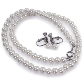 [You and My Jewelry Box] Made in Japan > Fake Pearl Necklace and Earrings Set, White, Approx. 0.2 inch (6 mm) Beads, Acrylonitrile Butadiene Styrene, Pearl