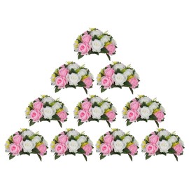 BLOSMON Flower Balls Rose Centerpieces: 10 Pcs Pink White Fake Flowers Kissing Balls Decor Artificial Wedding Floral Arrangements Silk Flower Bouquet with Base Home Party Room Table DIY Decorations