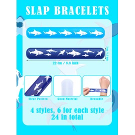 24 Pieces Shark Slap Bracelets Shark Party Favors Under The Sea Slap Bracelets for Kids Shark Birthday Party Favors Supplies Gift Decorations