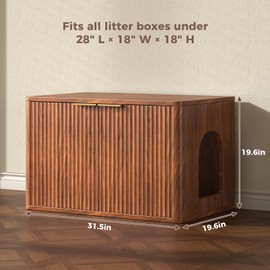 Hootata 31.5" Walnut Cat Litter Box Enclosure Furniture, Large Decorative Hidden Litter Box Cabinet, Fluted Mid Century Modern Kitty End Table for Living Rooms, Entryways, or Bedrooms