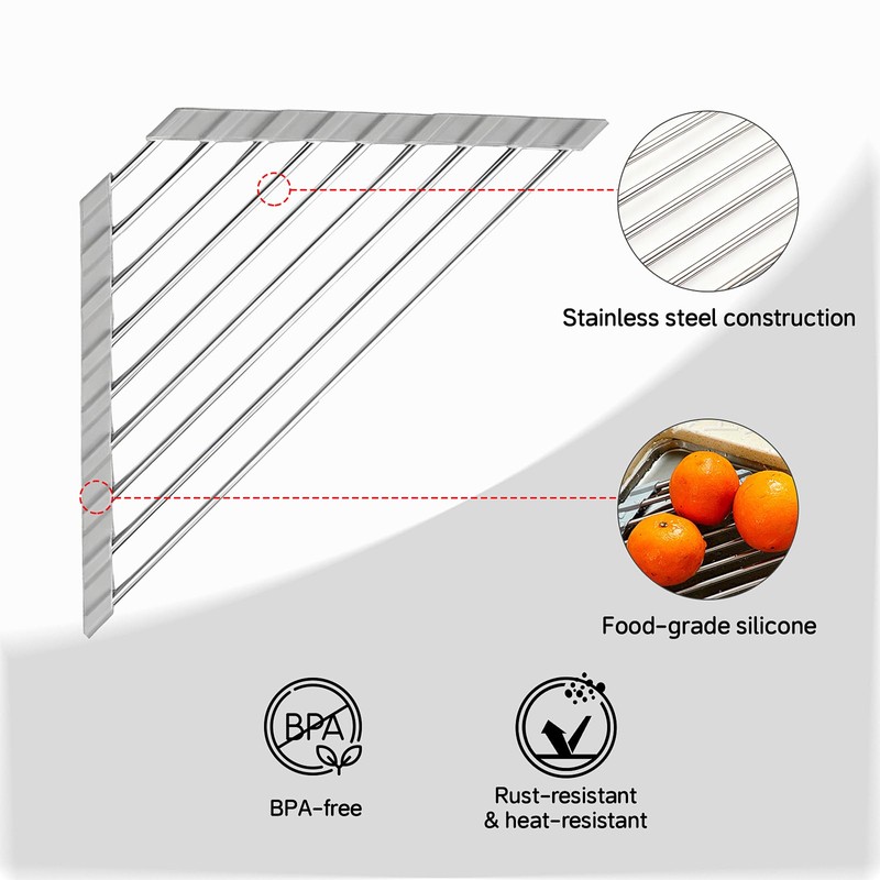 Kitchen Stainless Steel Corner Caddy Triangle Dish Drying Rack for