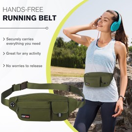 MAXTOP Fanny Pack Men Women Running Waist Bag Fashion Waist Bag Waterproof Travel Money Belt Phone Holder for Yoga Gym Jogging Workout Fitness Training, Green, Casual
