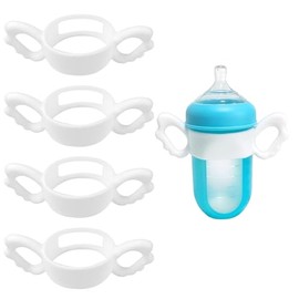 4Pack Baby Bottle Handles for Boon Nursh Reusable Silicone Pouch Baby Bottles, Silicone Bottle Holder for Easy Grip (White)