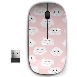 KAWAMOUSE 2.4G Ergonomic Portable USB Wireless Mouse for PC, Laptop, Computer, Notebook with Nano Receiver (Cute Clouds)