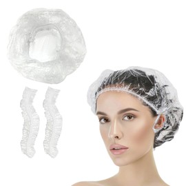 300 Pcs Disposable Shower Caps Ear Caps Set - Waterproof Shower Caps Ear Caps for Women, Shower, Bath, Salon, Travel & Spa - Thickened Material, Elastic Fit
