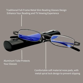 MIYUI JAPAN 2 Pack Blue Light Blocking Slim Reading Glasses metal tube Readers Lightweight Portable Reading Glasses Men 1.5
