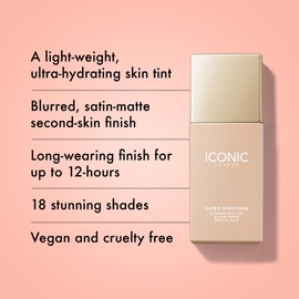 ICONIC LONDON Super Smoother Blurring Skin Tint | Light to Medium Coverage, Hydrating, Ultra-Lightweight Tinted Moisturizer, Cruelty-Free, Vegan Makeup (Warm Tan) 1.01 Fl oz