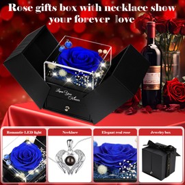 FIACO Gifts for Women Preserved Real Flowers Eternal Rose with Necklace Long Lasting Forever Flowers Roses Birthday Gifts for Mom Girlfriend Grandma Wife Daughter Her
