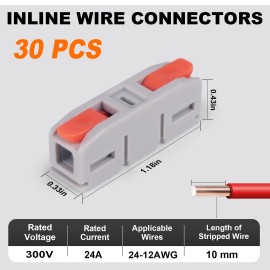 Avarbuvo 30PCS Lever Wire Connectors, Mini Quick Connectors Push-in, 1 in 1 Out Electr...