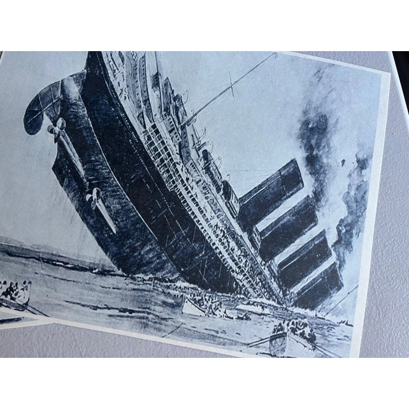 RMS LUSITANIA SINKING, BEAUTIFUL REPRINT DRAWING, 8.5 X 11