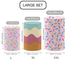 Haploquest Ice Cream Theme Pedestal Covers, Set of 3, Colorful Sprinkles Flavored Icing Spandex Table Cloth, Elastic Washable (XXXL+XL+L)