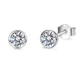 Sterling Silver Stud Earrings for Women Men Girls, 1 Pairs Small Cubic Zirconia Stud Earrings | Hypoallergenic Tiny Sleeper Cartilage Tragus Earring Multiple Pirercings for Teens Kids, 4mm