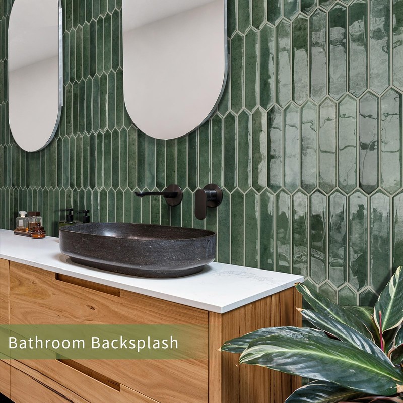 Green Long Hexagon Tile Peel and Stick Backsplash, 10 Sheets