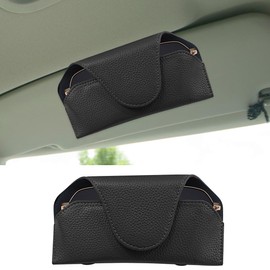 LHDOS Sunglass Holder for Car Visor, Magnetic Leather Auto Sun Visor Eyeglasses Protective Storage Case with Mount Clip, Vehicle Interior Eyewear Organizer Accessory for Most Cars (Black)