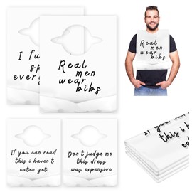 Hicarer 200 Pcs Disposable Adult Bibs with Crumb Catcher Waterproof Disposable Bibs White Large Plastic Bibs with Funny Text Dining Clothing Protectors for Elderly Women Men Eating Food, 19.7 x 15.7''