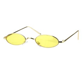 Thin Skinny Oval Sunglasses Gold Metal Small Frame Wide Bridge Low Fit Yellow