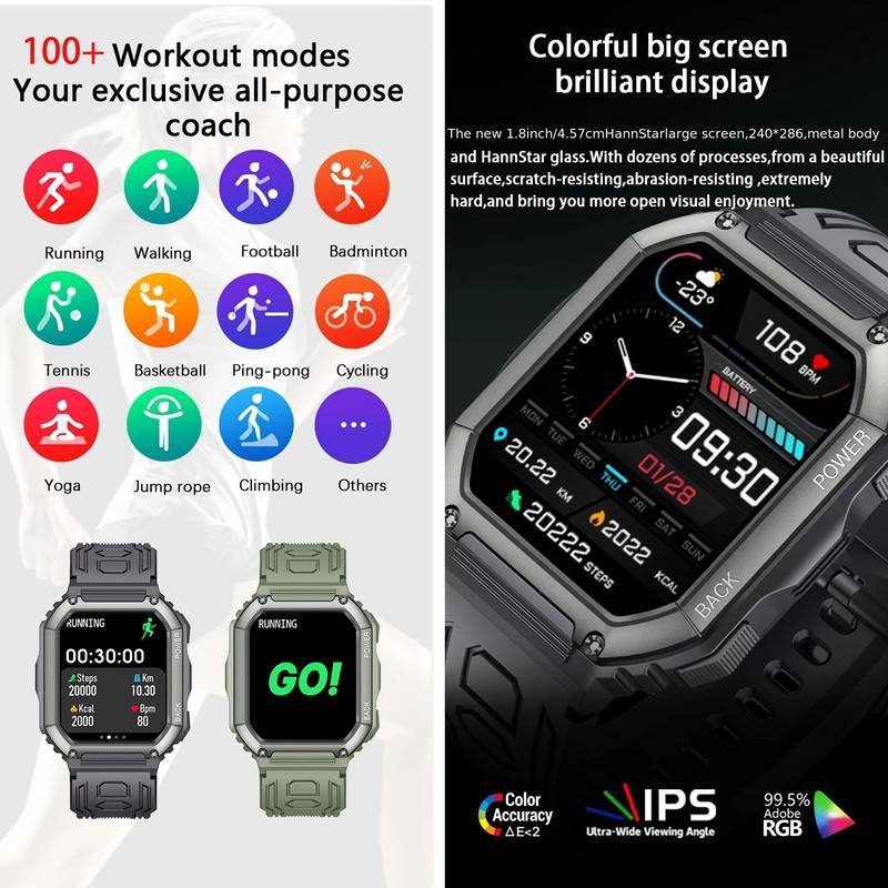 ZPIMY Men's Smart Watch with Bluetooth Call, 1.8 Inch AMOLED
